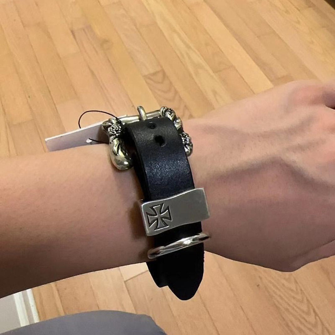chrome hearts studded Silver-Tone Leather Bracelet