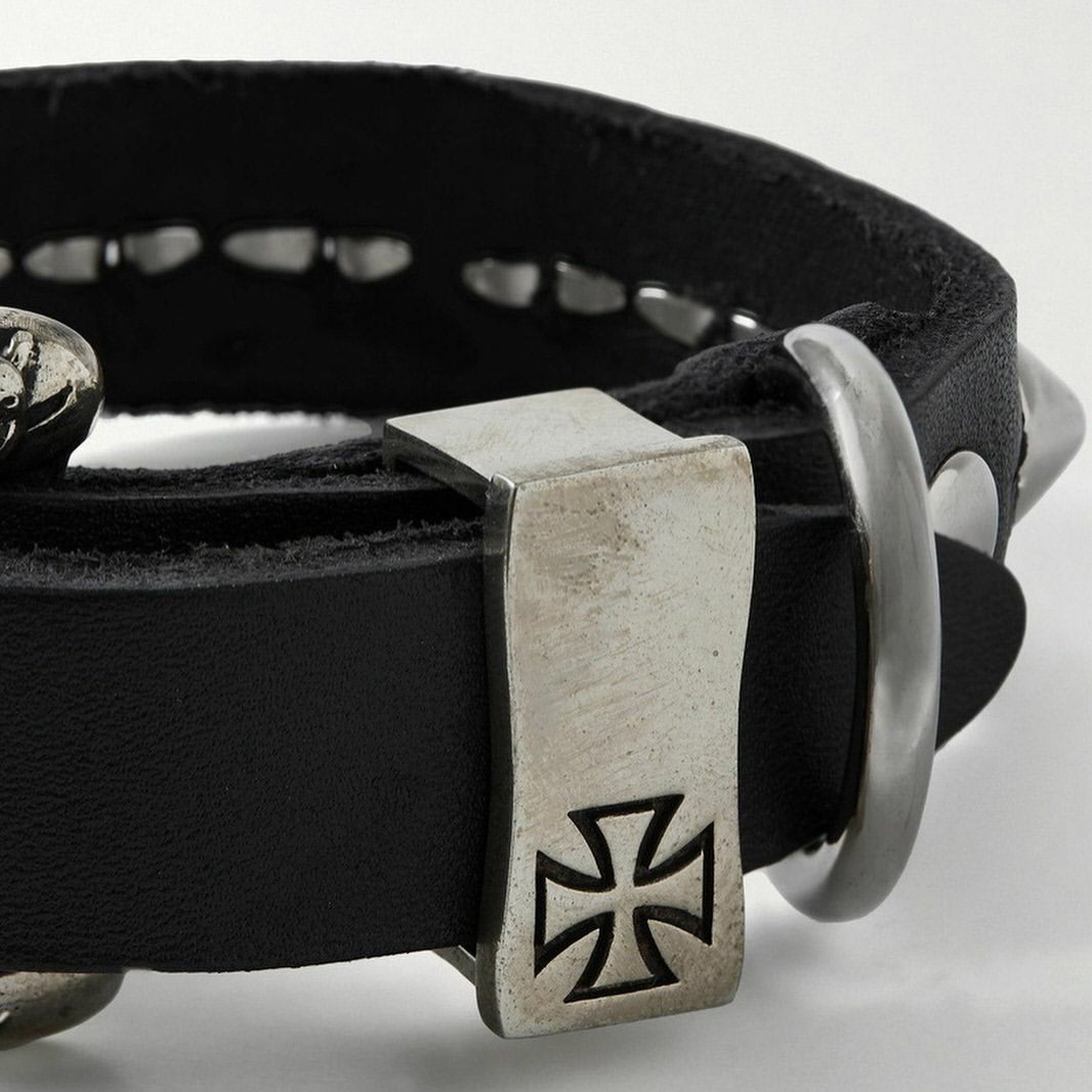 chrome hearts studded Silver-Tone Leather Bracelet