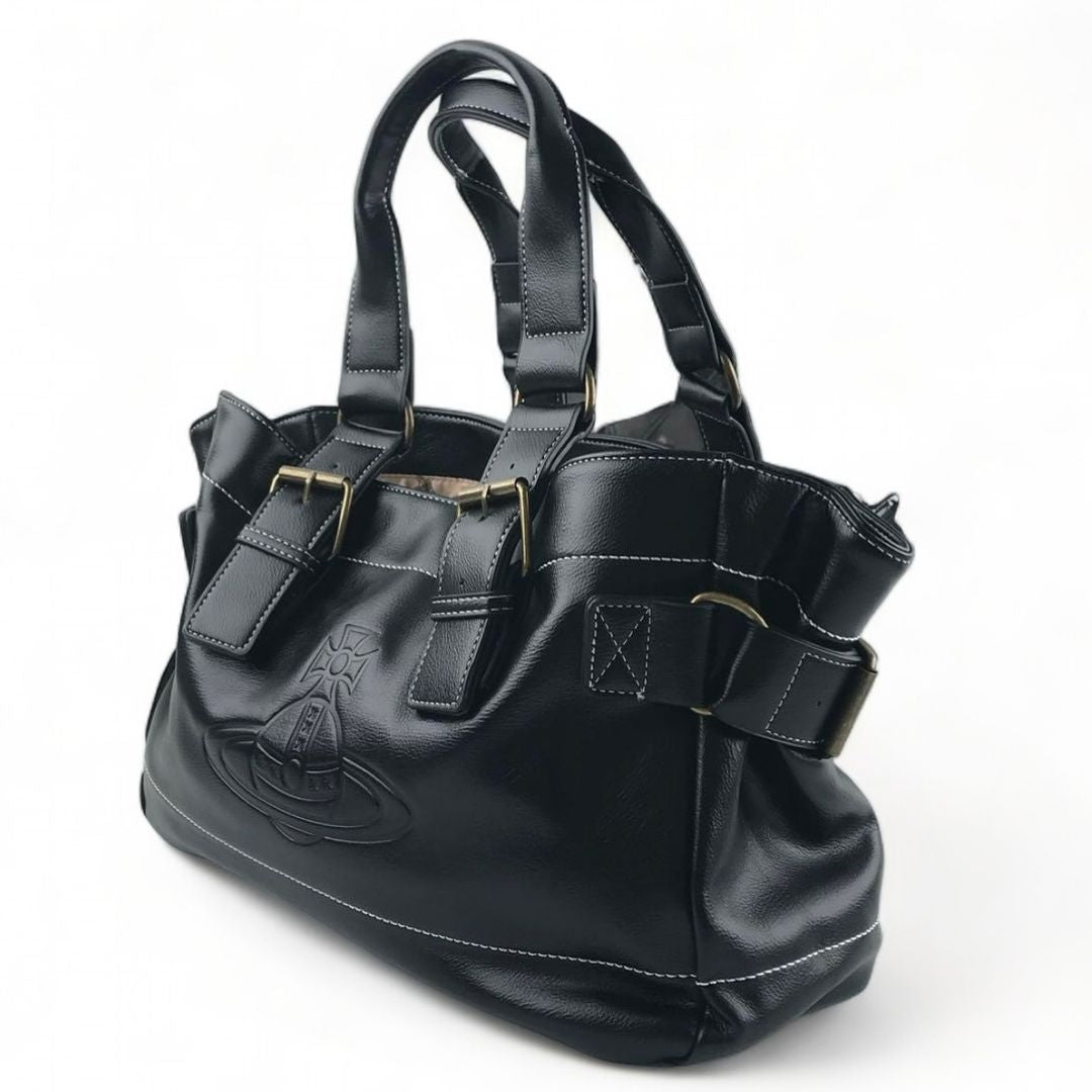 Auth Vivienne westwood black leather tote bag