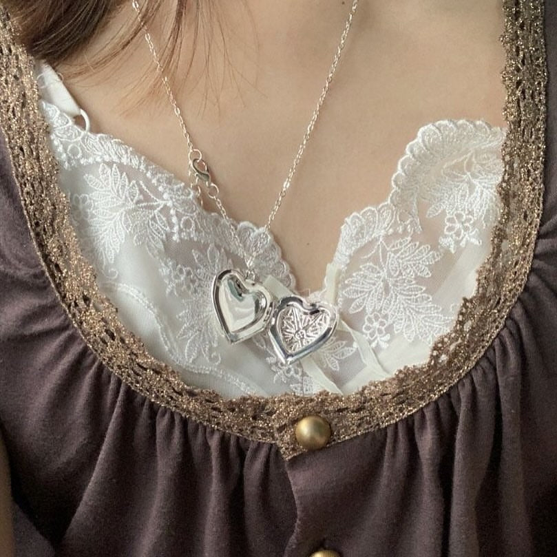 silver heart necklace with photo inside