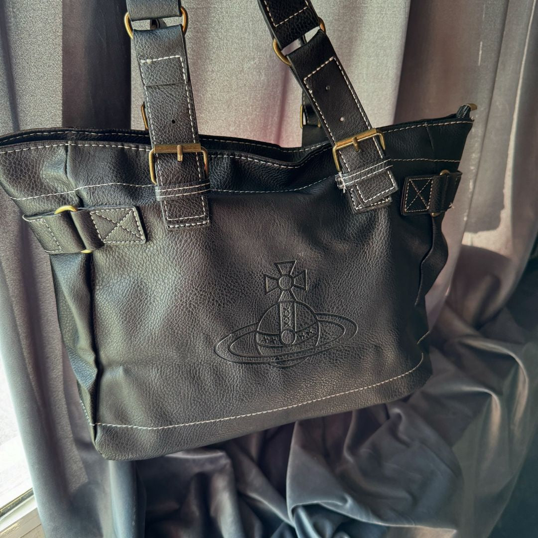 Auth Vivienne westwood black leather tote bag