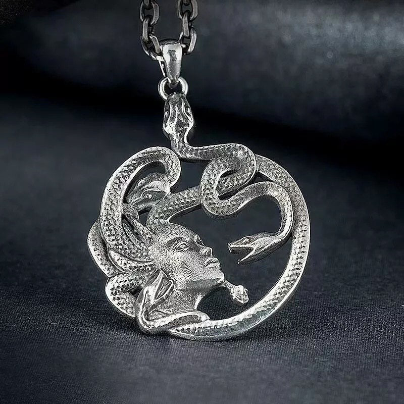 Ancient Greek Medusa Chain Necklace Vintage Style Snake Pendant Amulet
