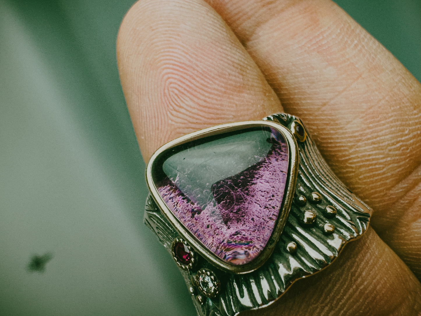 Vintage Artisan Sterling Silver Purple Druzy Adjustable Ring