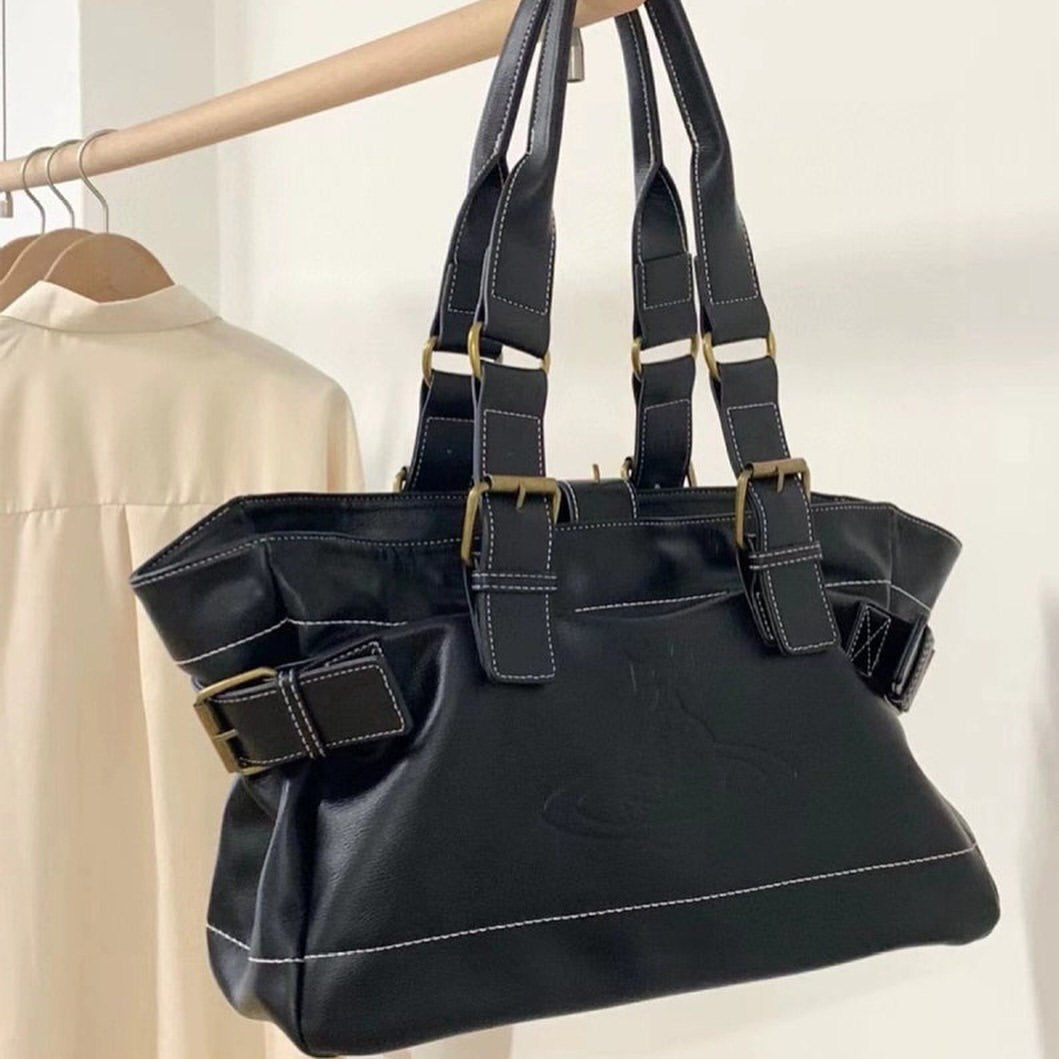 Auth Vivienne westwood black leather tote bag