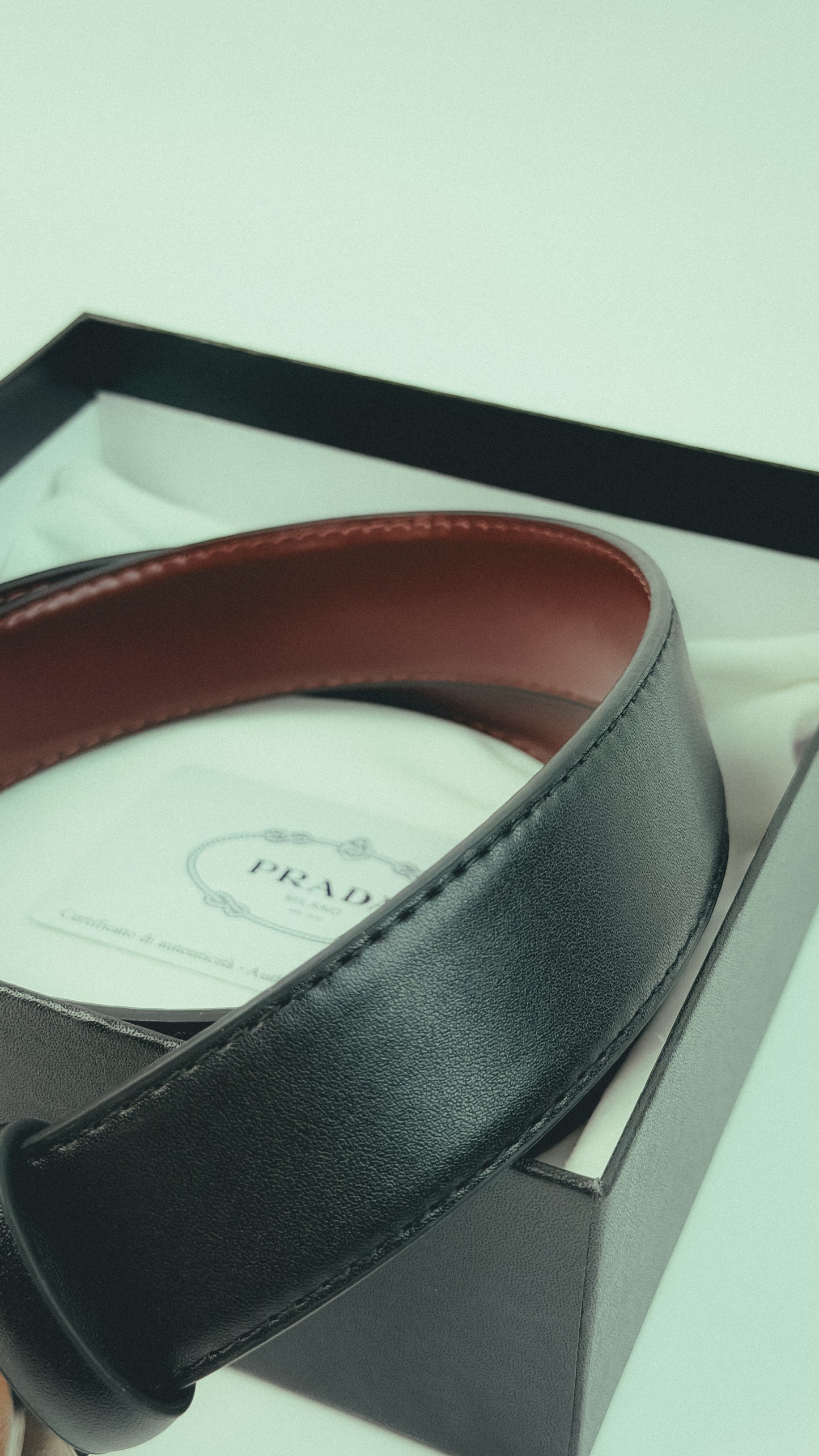 Prada Black Leather Belt with Engraved Oval Plaque Buckle