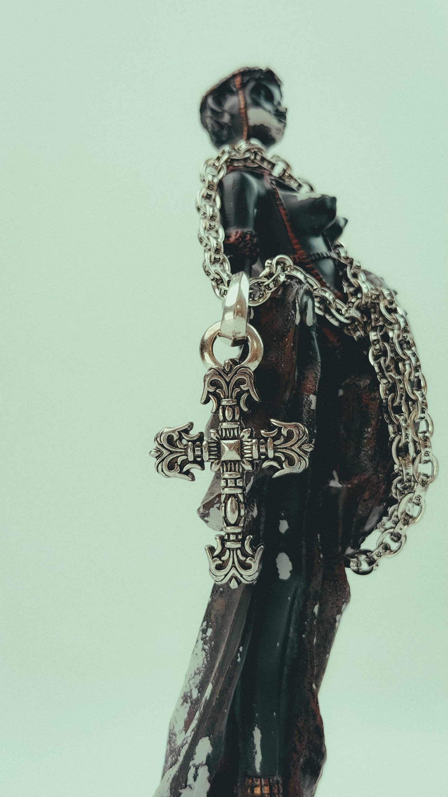 Chrome Hearts Filigree Cross Pendant with Paper Chain Necklace