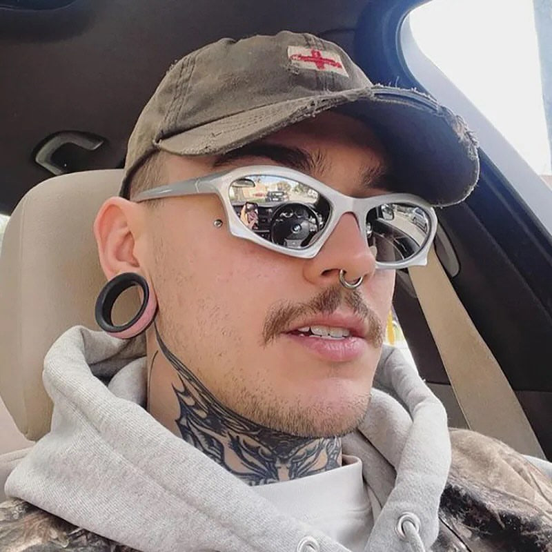 Silver BAT RECTANGLE SUNGLASSES