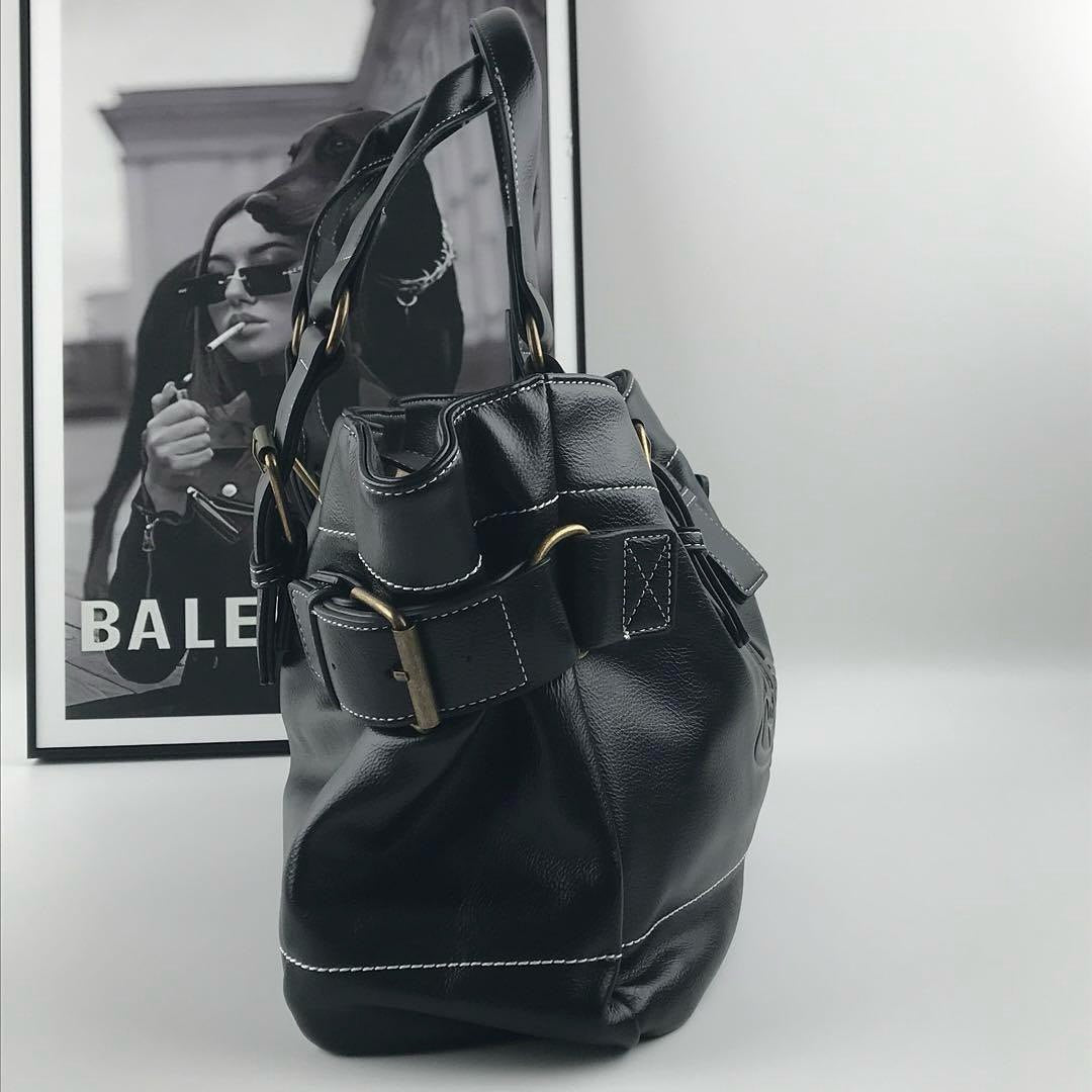 Auth Vivienne westwood black leather tote bag