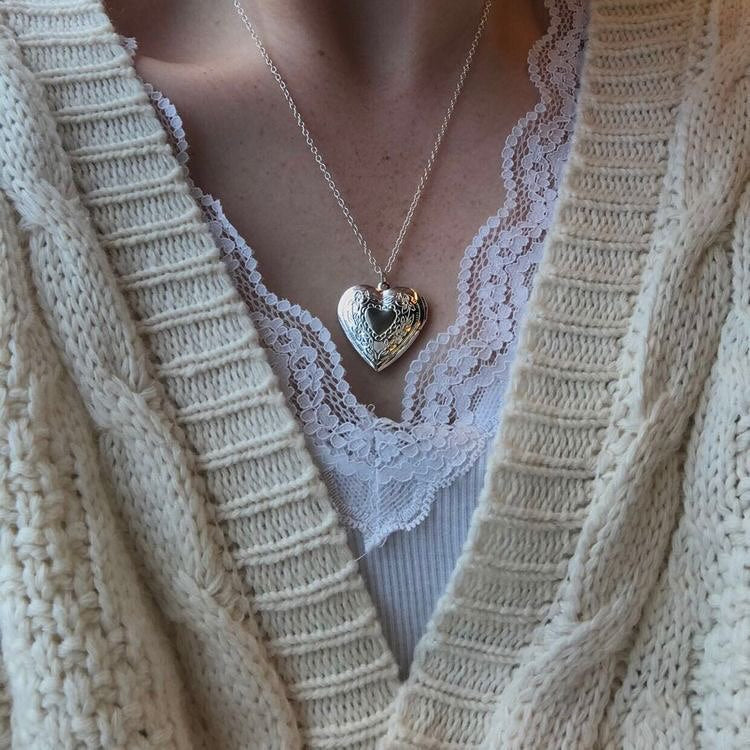 silver heart necklace with photo inside