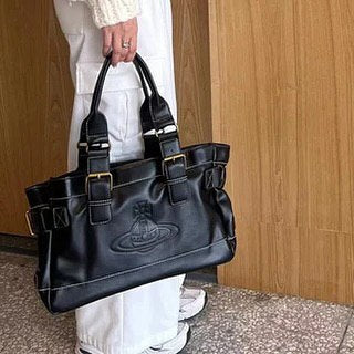 Auth Vivienne westwood black leather tote bag