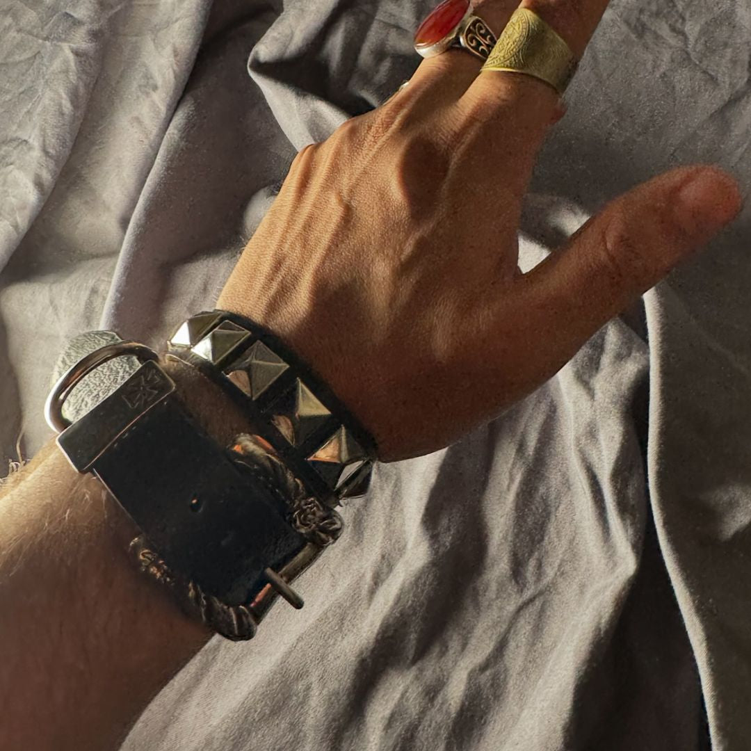 chrome hearts studded Silver-Tone Leather Bracelet