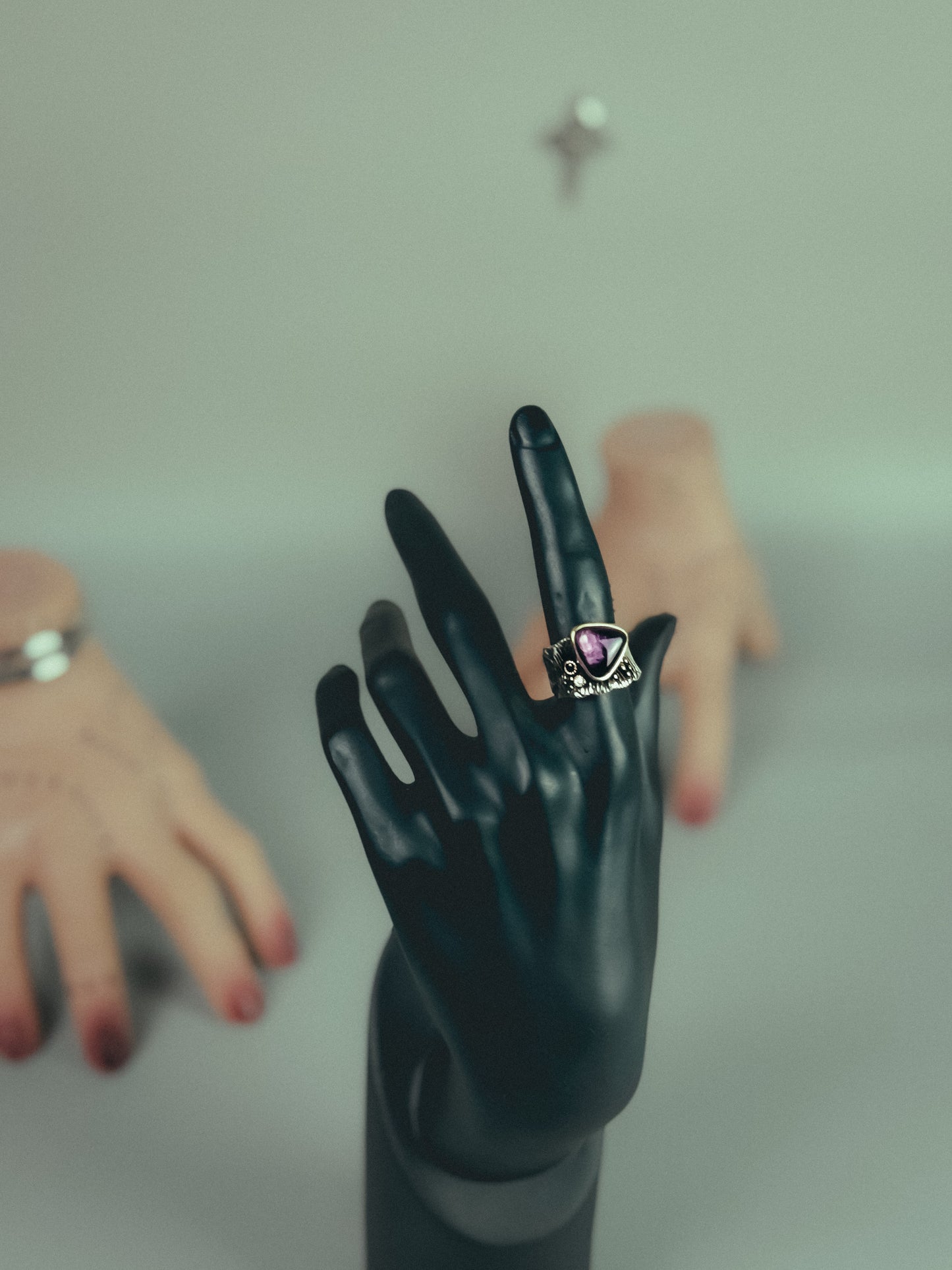 Vintage Artisan Sterling Silver Purple Druzy Adjustable Ring