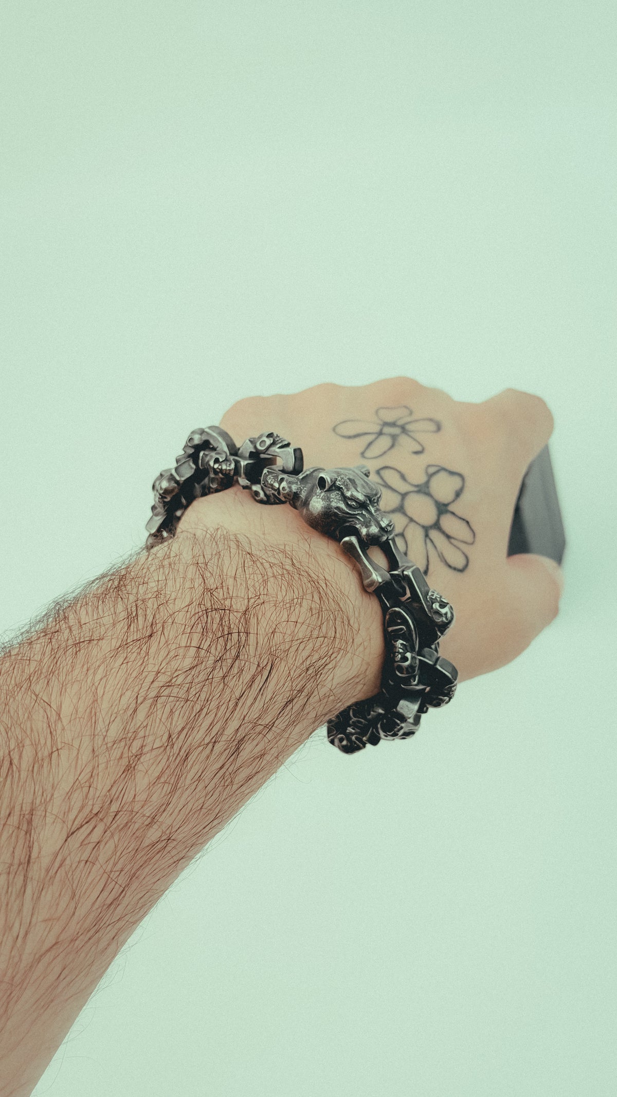 Skull Link Bracelet with Panther Head