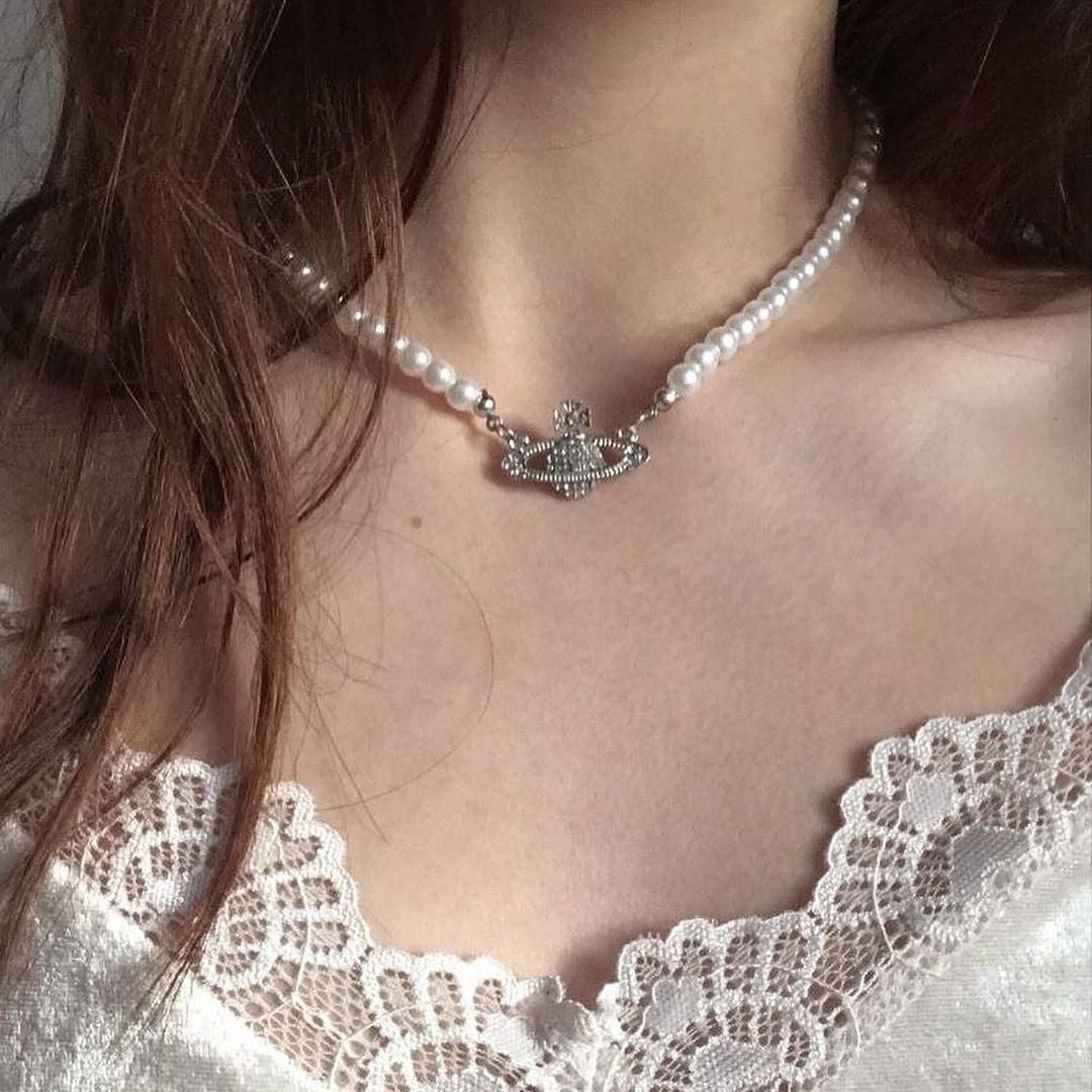 Silver Vivienne Westwood Pearl Necklace