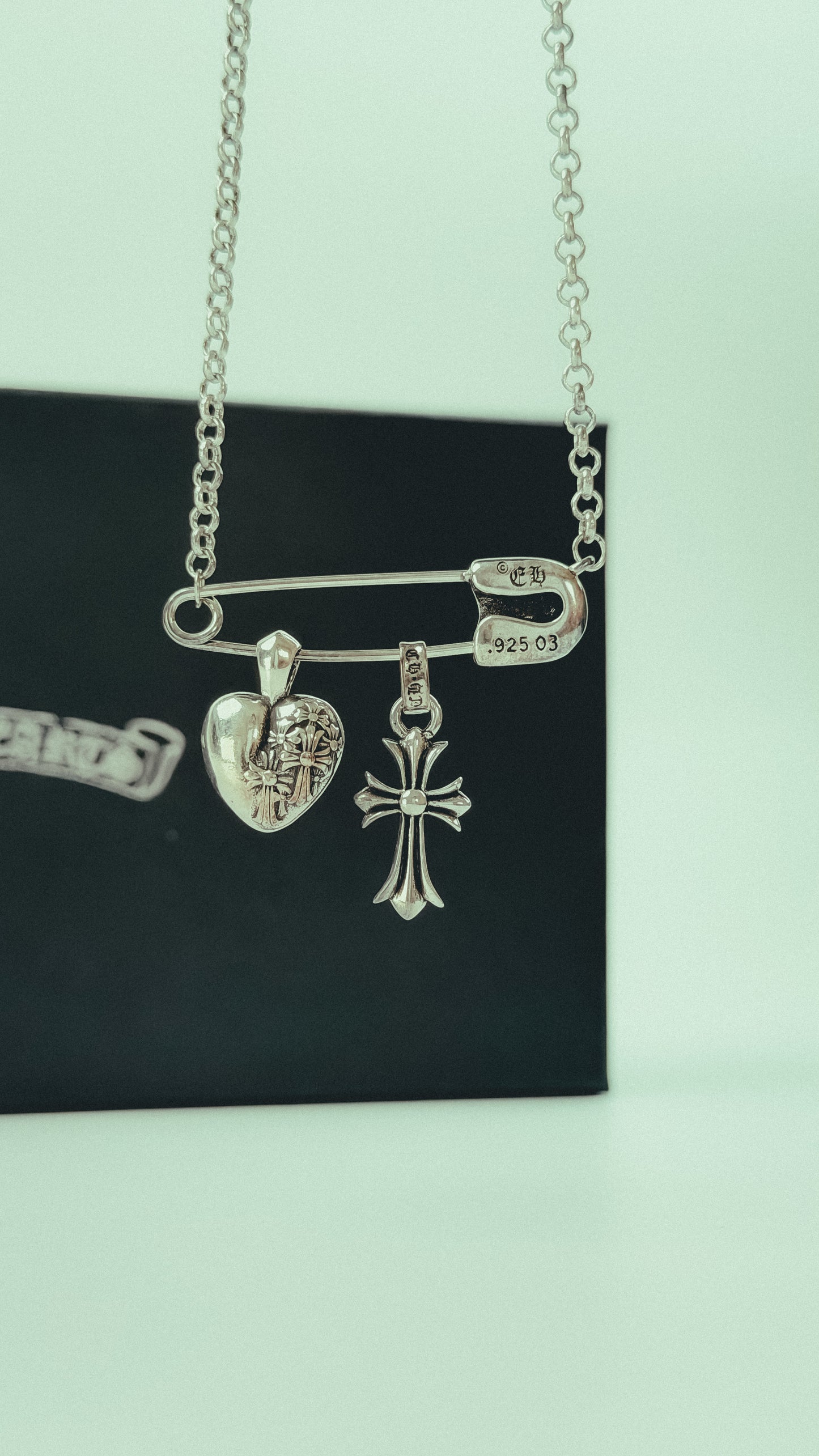Chrome Hearts Sterling Silver Safety Pin Multi Pendant Necklace