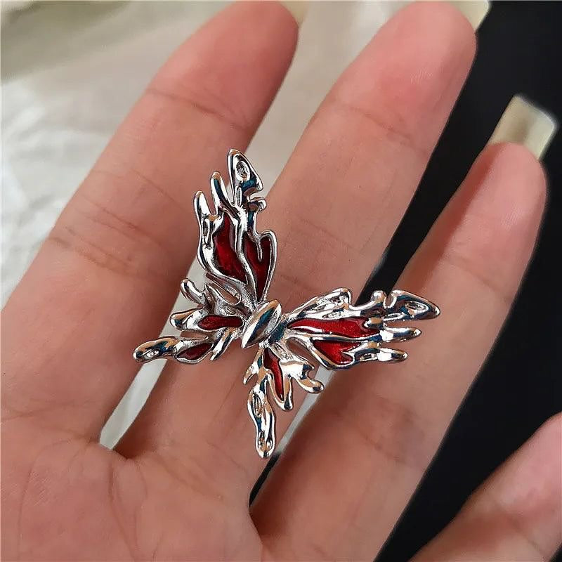 Red Crystal butterfly Aesthetic Rings