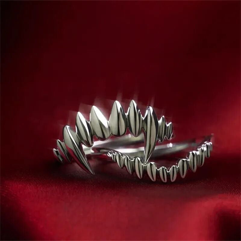 2pcs Stainless steel ring Vampire Teeth Opening Adjustable Split Ring Set