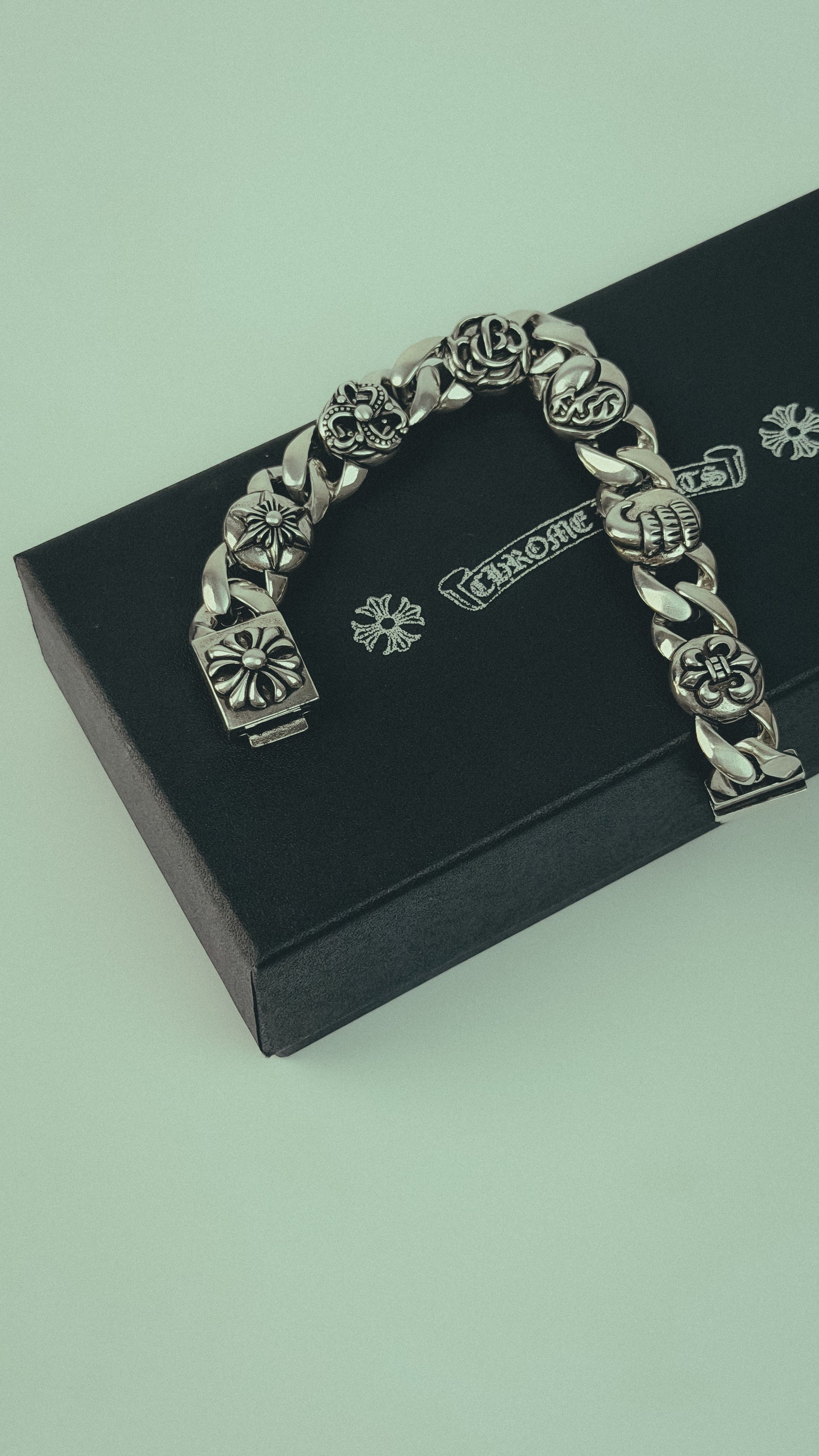 Chrome Hearts Multi element cross ball Cuban id link bracelet