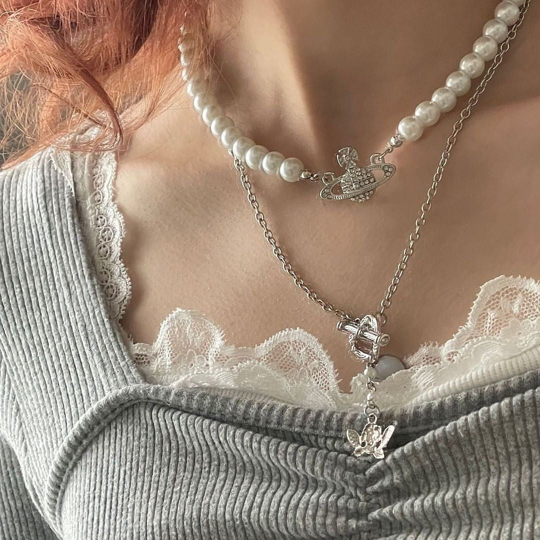 Silver Vivienne Westwood Pearl Necklace