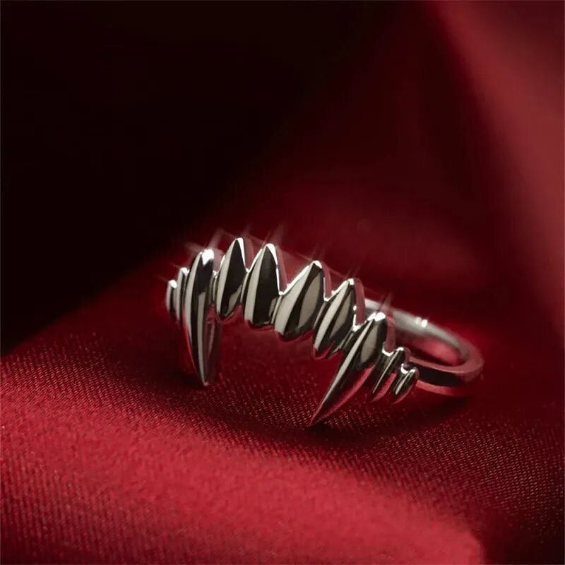 2pcs Stainless steel ring Vampire Teeth Opening Adjustable Split Ring Set