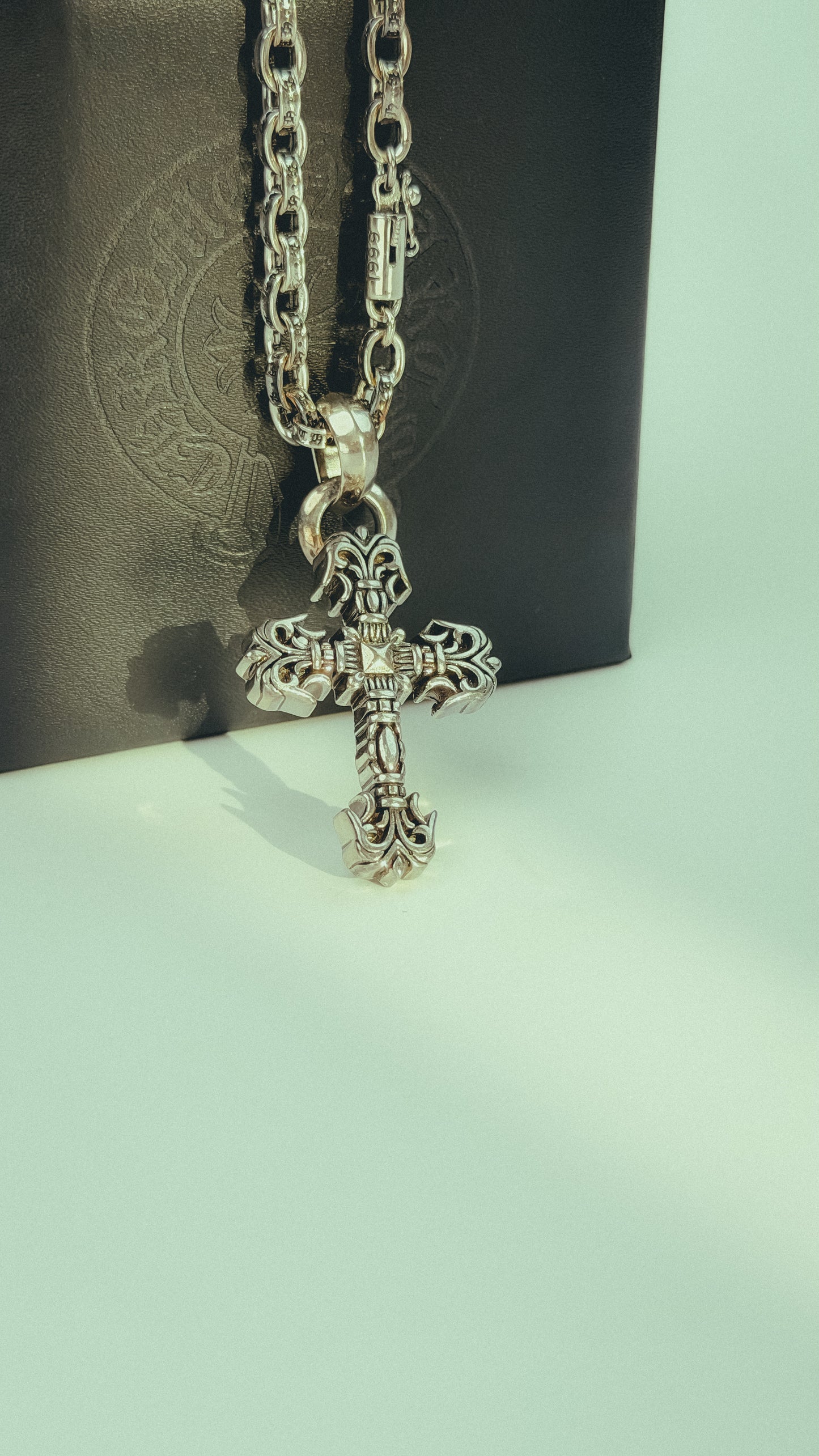 Chrome Hearts Filigree Cross Pendant with Paper Chain Necklace