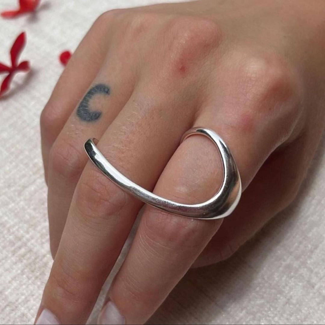 Chunky 2 Finger Silver Abstract Ring