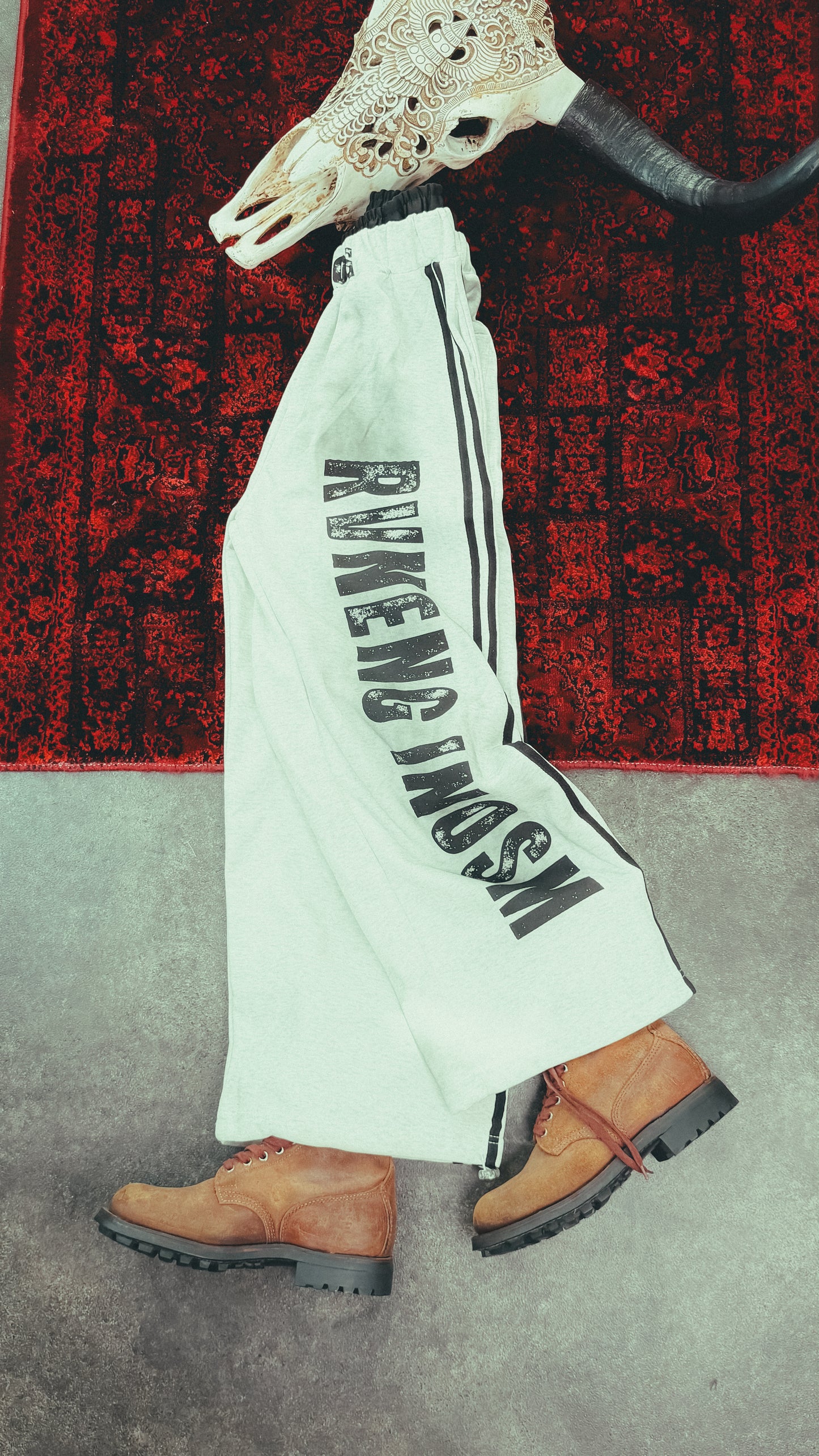 NOMANIAI Dirty Dyed Mottled Print Loose Striped Sweatpants