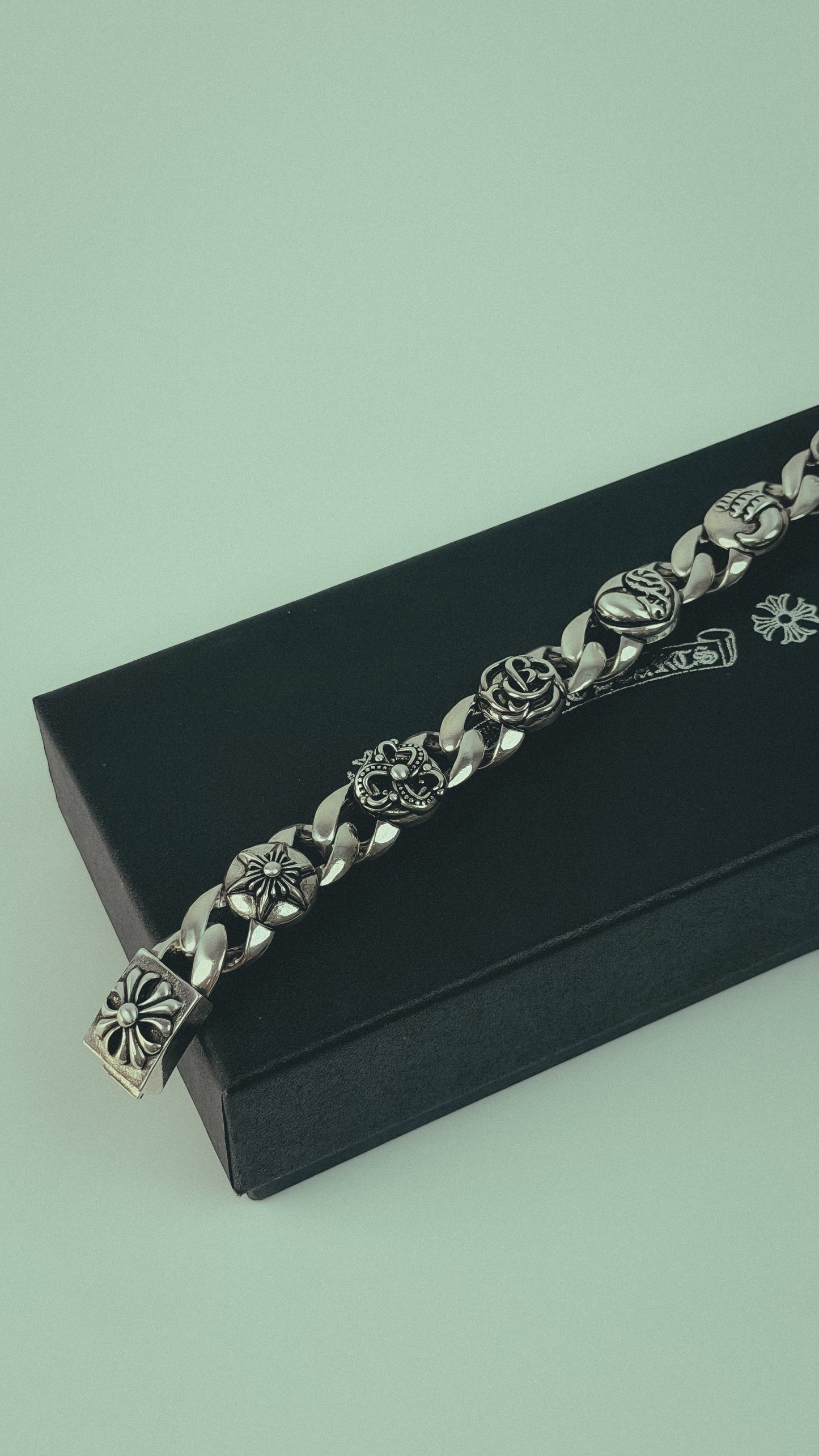 Chrome Hearts Multi element cross ball Cuban id link bracelet