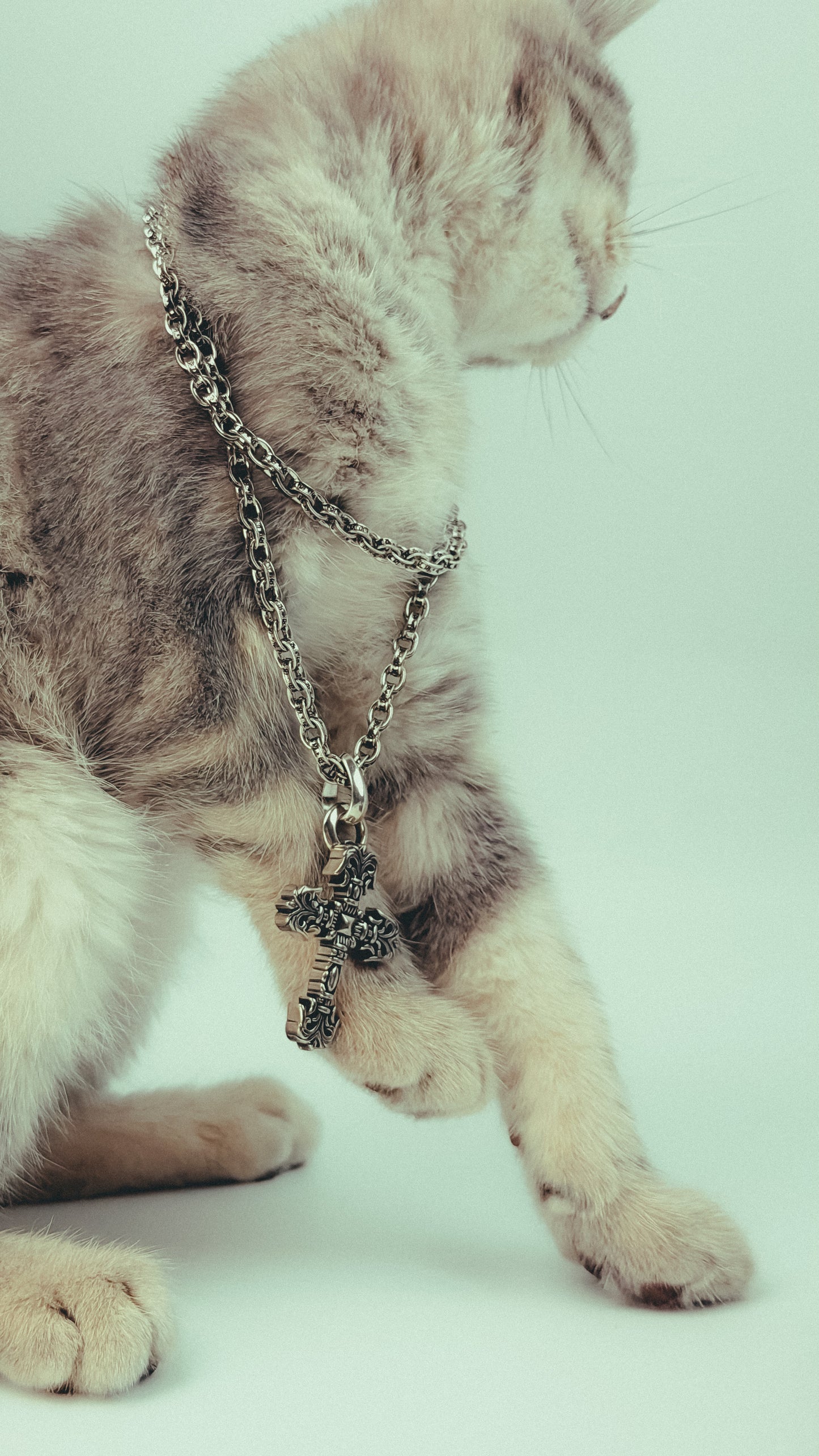 Chrome Hearts Filigree Cross Pendant with Paper Chain Necklace