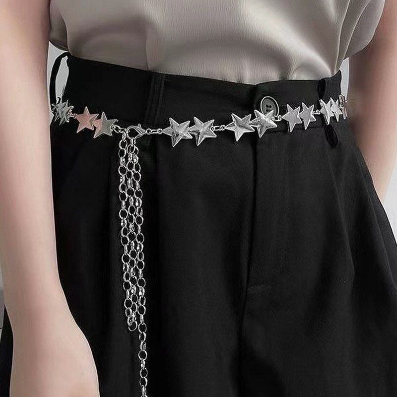 Trendy Stars Waist Chain Classic
Silvery Adjustable Metal Chain Belts
Casual Dress Girdle Body Jewelry