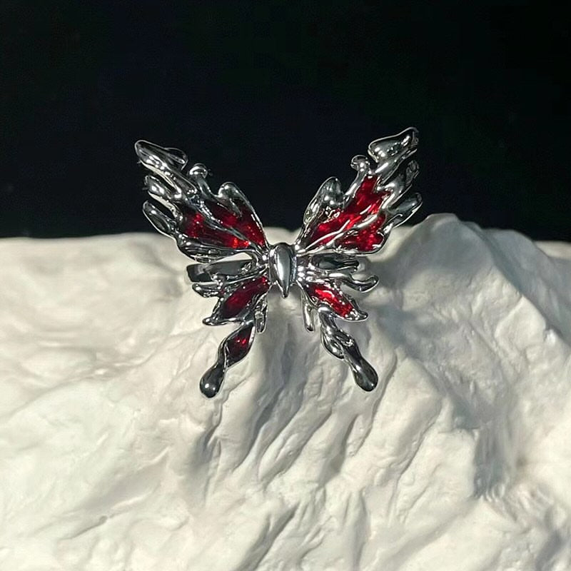 Red Crystal butterfly Aesthetic Rings