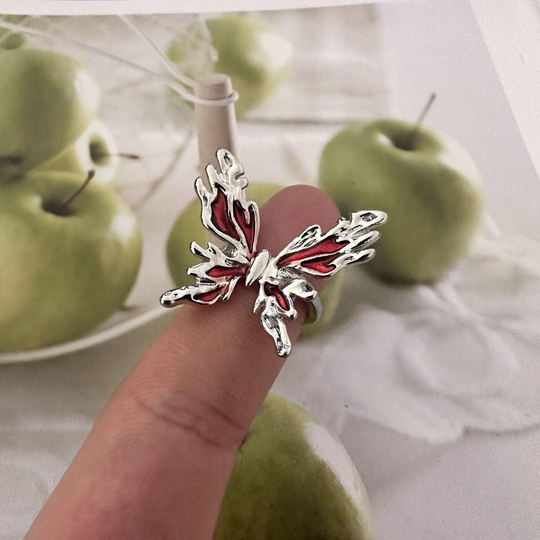 Red Crystal butterfly Aesthetic Rings