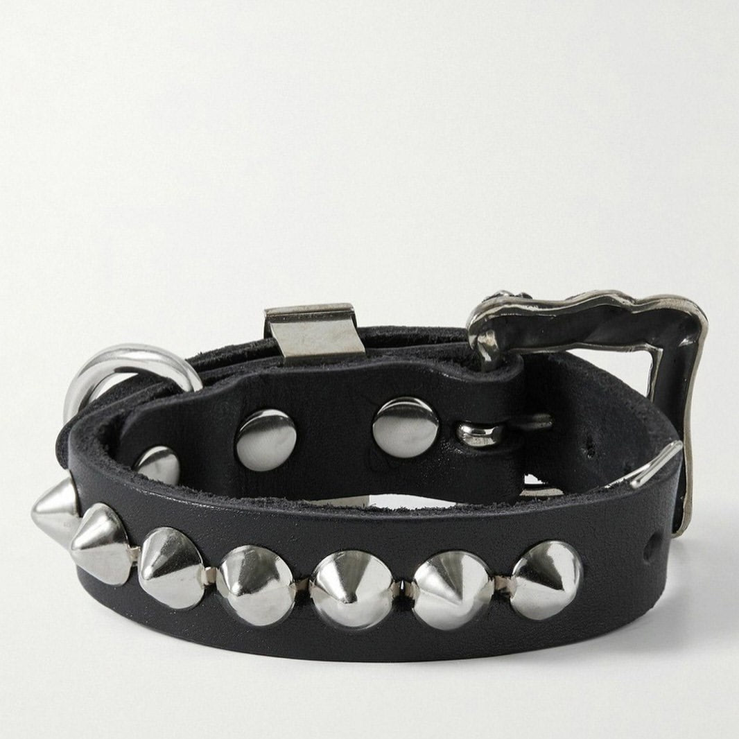 chrome hearts studded Silver-Tone Leather Bracelet