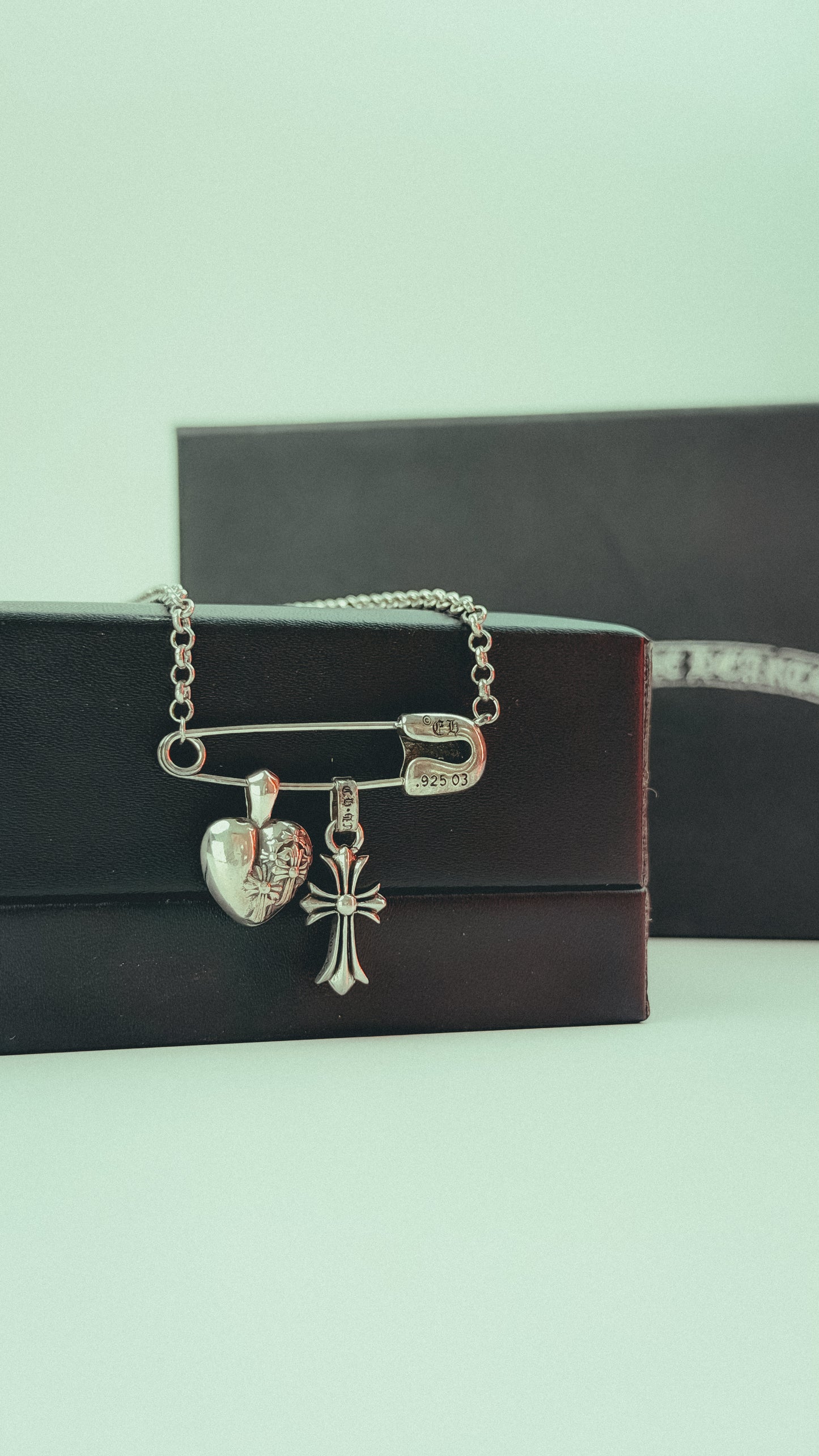 Chrome Hearts Sterling Silver Safety Pin Multi Pendant Necklace