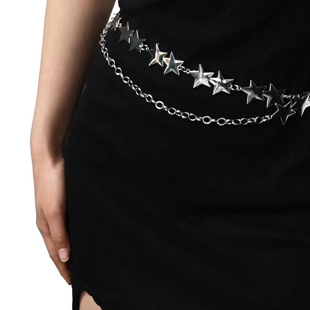 Trendy Stars Waist Chain Classic
Silvery Adjustable Metal Chain Belts
Casual Dress Girdle Body Jewelry