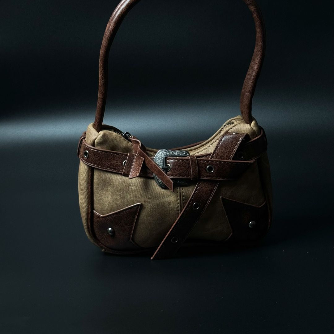 ‏star leather patch bag