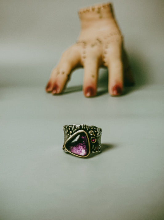 Vintage Artisan Sterling Silver Purple Druzy Adjustable Ring