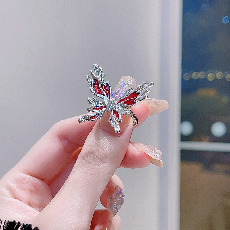 Red Crystal butterfly Aesthetic Rings