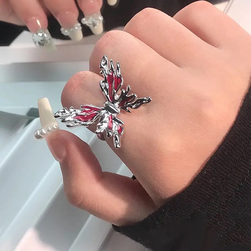 Red Crystal butterfly Aesthetic Rings