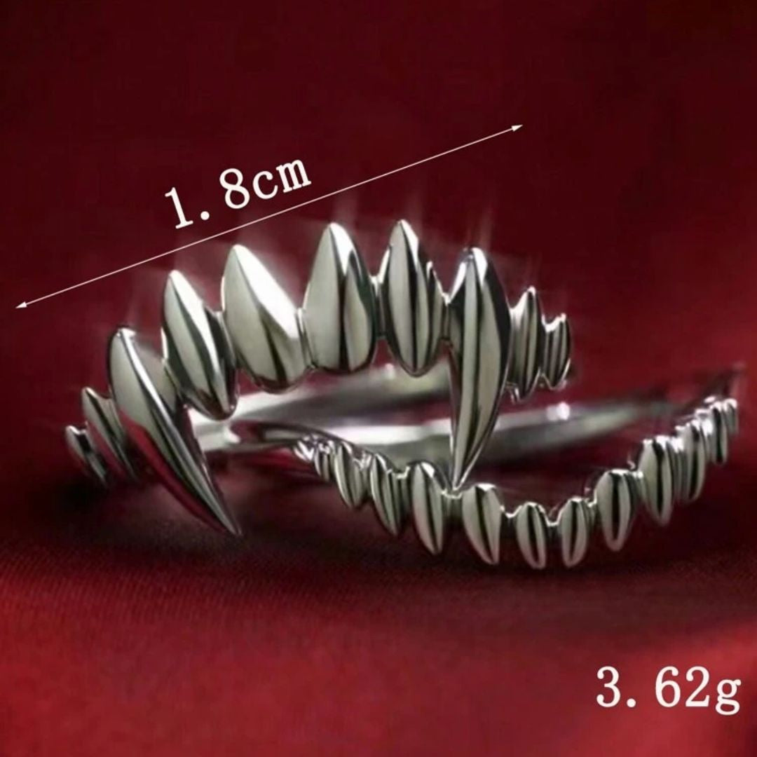 2pcs Stainless steel ring Vampire Teeth Opening Adjustable Split Ring Set