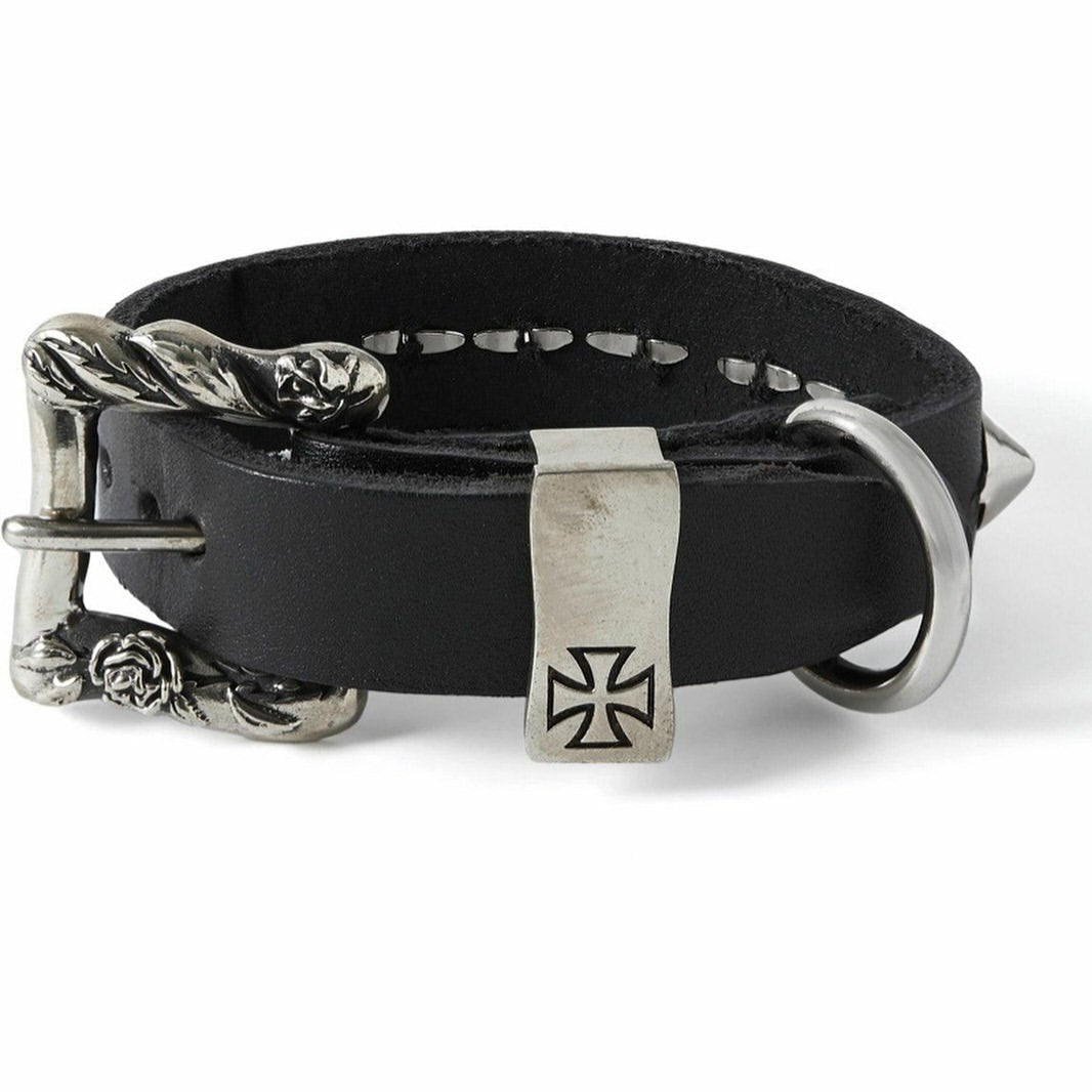 chrome hearts studded Silver-Tone Leather Bracelet