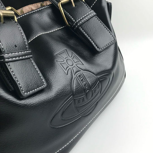 Auth Vivienne westwood black leather tote bag