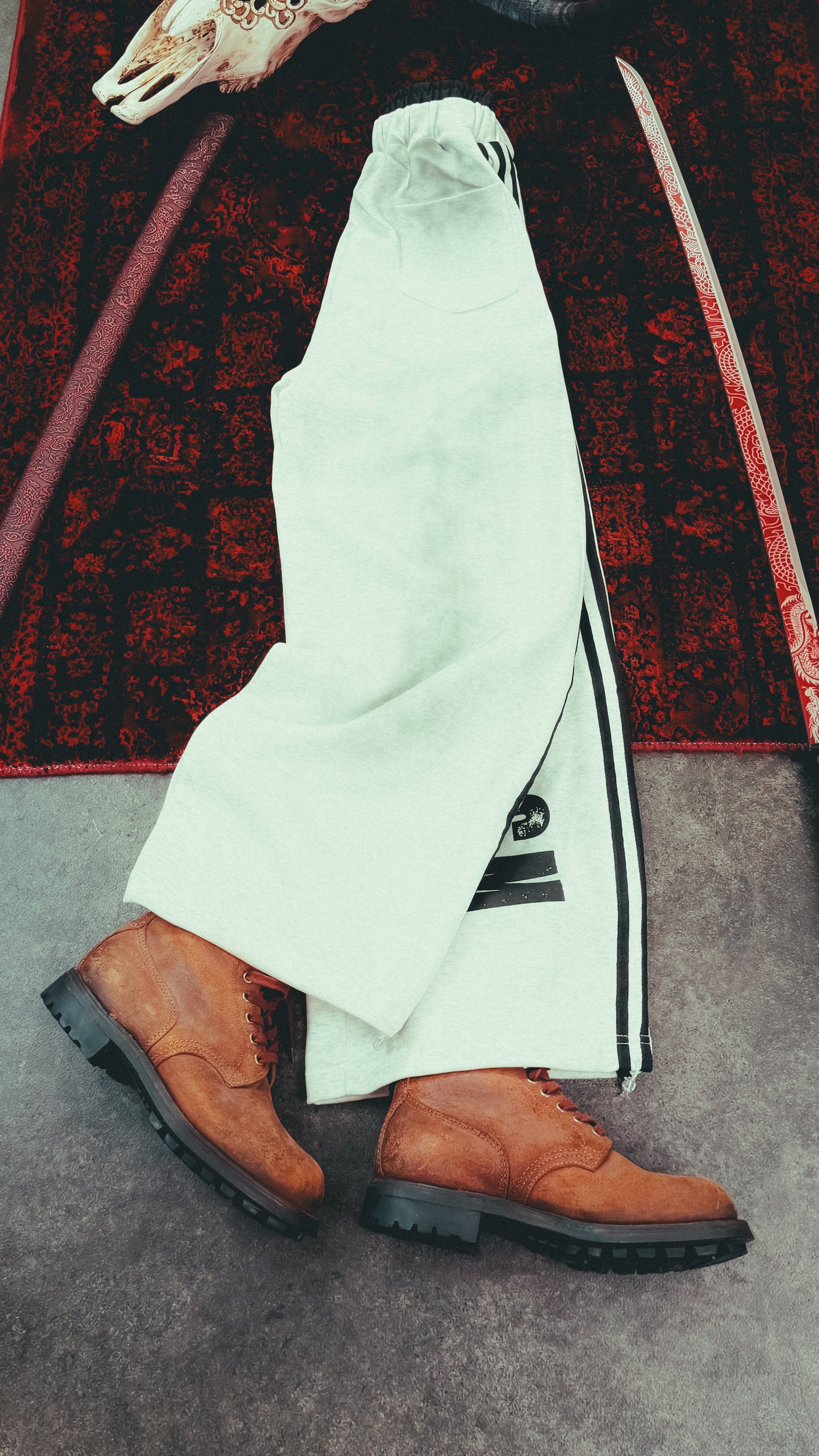 NOMANIAI Dirty Dyed Mottled Print Loose Striped Sweatpants