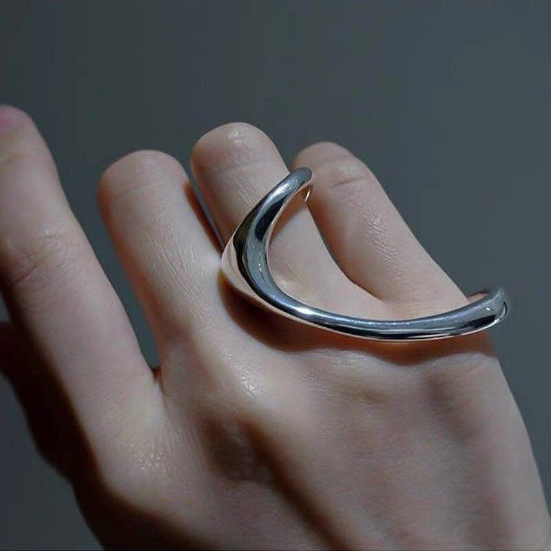 Chunky 2 Finger Silver Abstract Ring