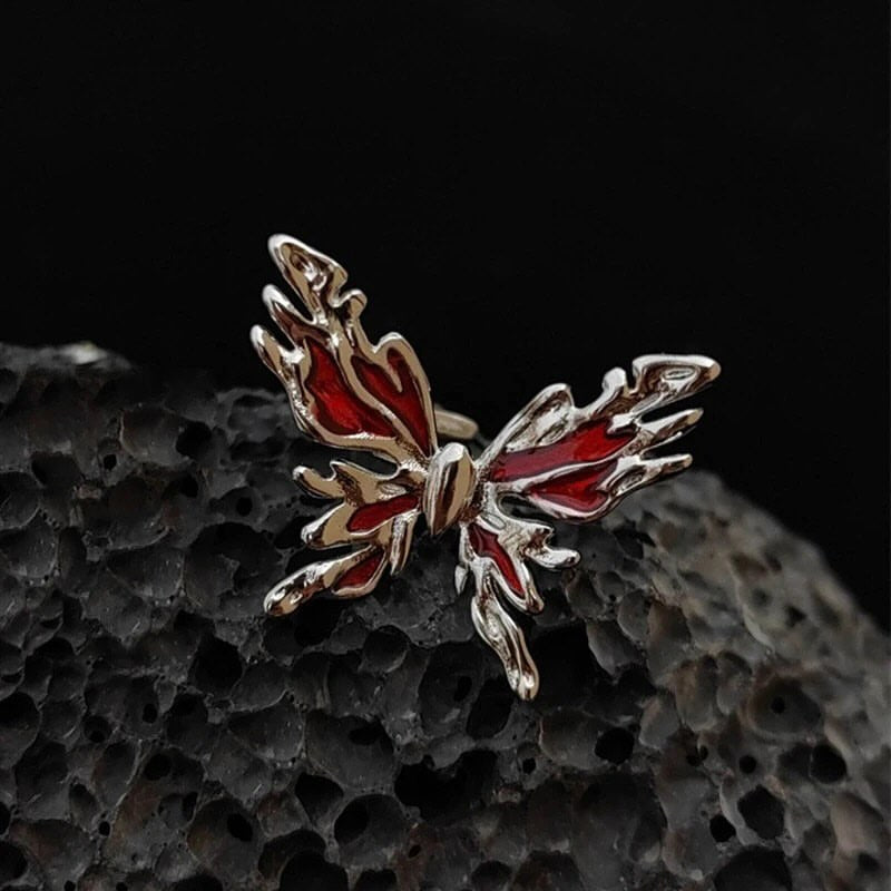 Red Crystal butterfly Aesthetic Rings