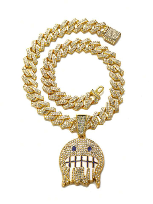 Hip-Hop Style Emoji Pendant Necklace With Rhinestone